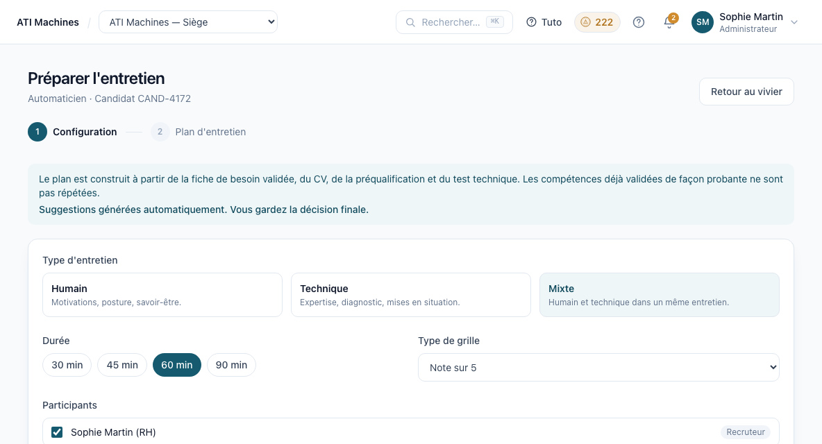 Configuration d'un entretien guidé dans Capacity Hub