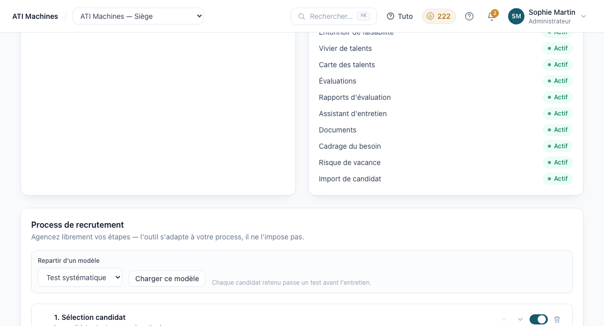 Configurateur de process de recrutement dans Capacity Hub