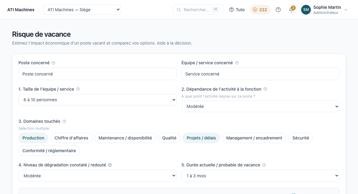 Formulaire d'estimation du risque de vacance de poste dans Capacity Hub